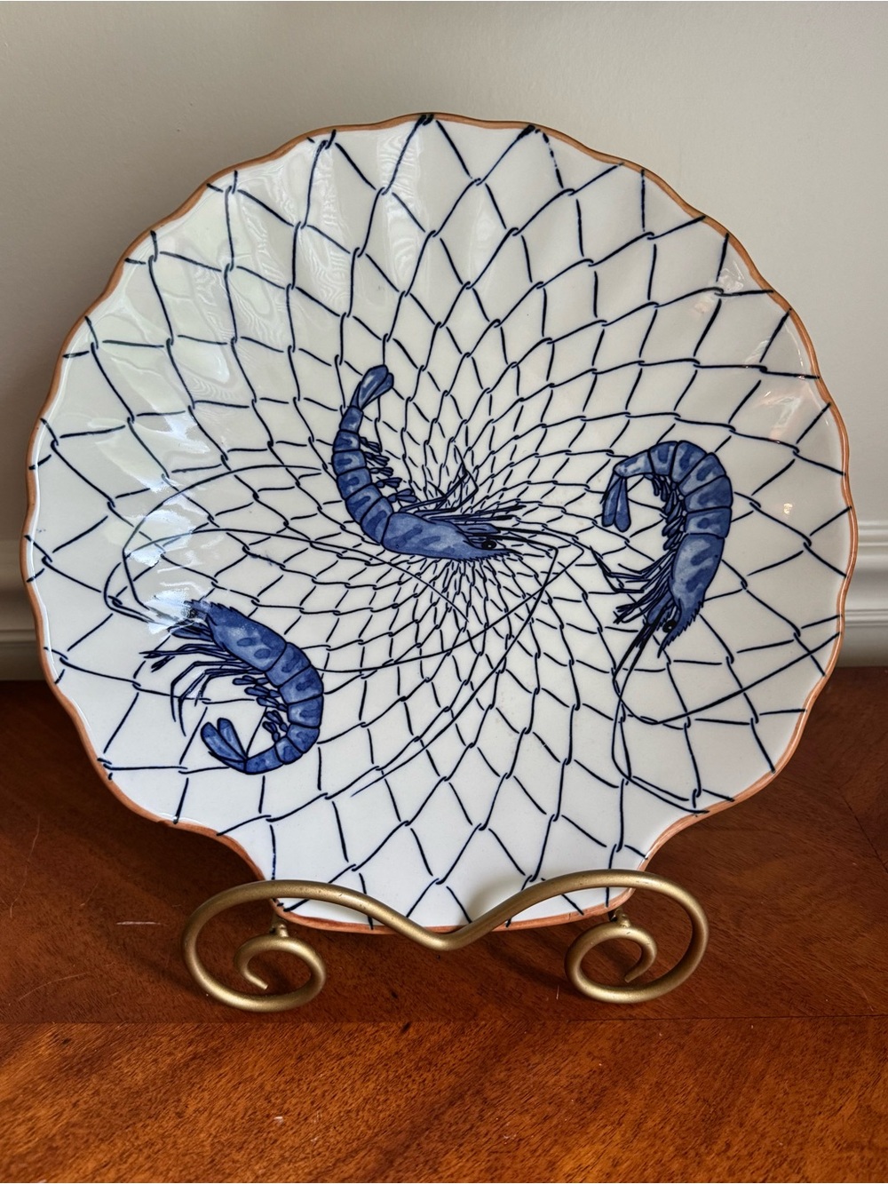 Vintage ASAHI JAPAN 12” Shrimp/Prawn Shell Shape Ceramic Serving Platter Plate